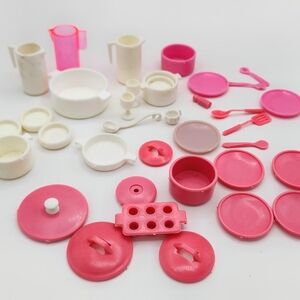 Barbie Dream House Kitchen Pink White Mixed Lot Dishes Cup Plates Pots Utensils